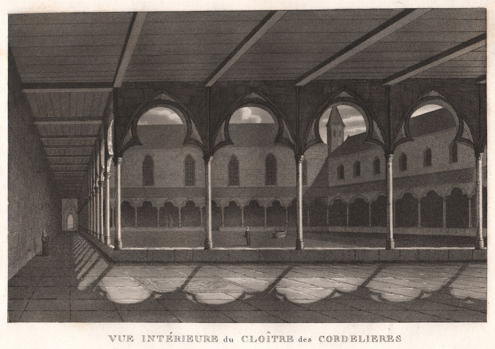 PARIS. Cloître des Cordelieres. Aquatint 1808 old antique print picture